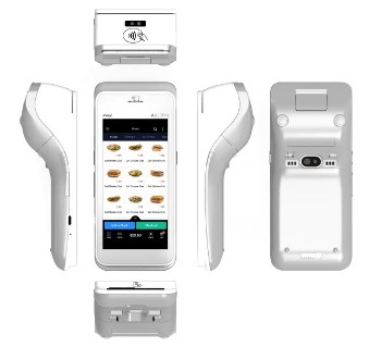 Multiple views of the white SpotOn handheld POS terminal.