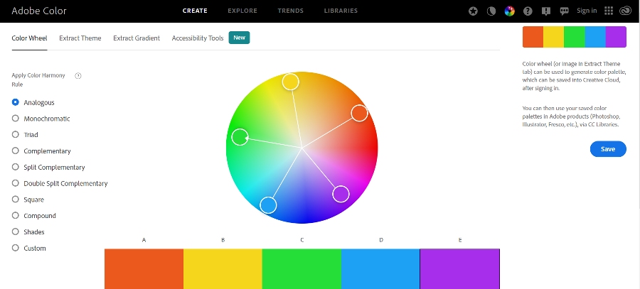 Adobe颜色工具的截图