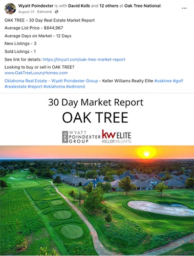 Facebook post with a 30 day local real estate market report
