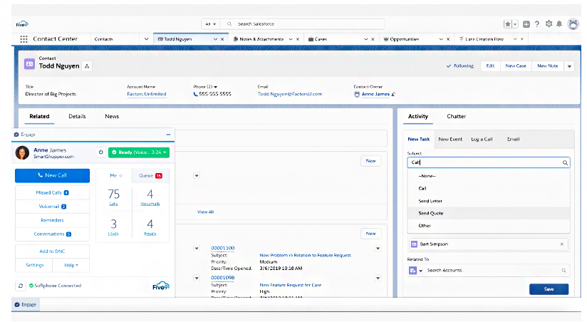 A screen showing how Five9 blends seamlessly with the Salesforce platform.