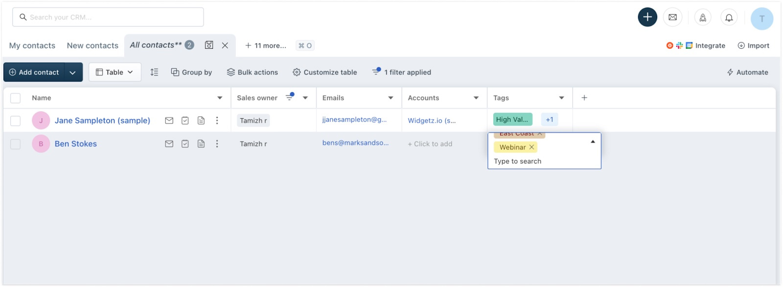 Adding contact tags in Freshsales.