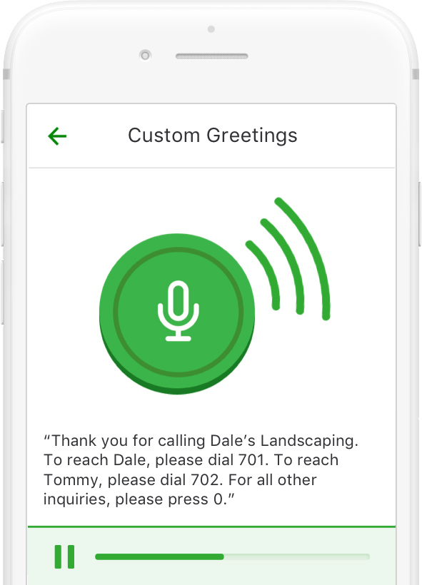 Graphic showing a custom greeting script with a microphone icon.
