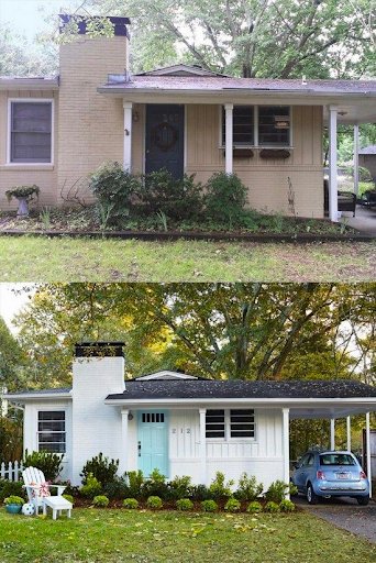 Flower beds and shrubs before and after being trimmed