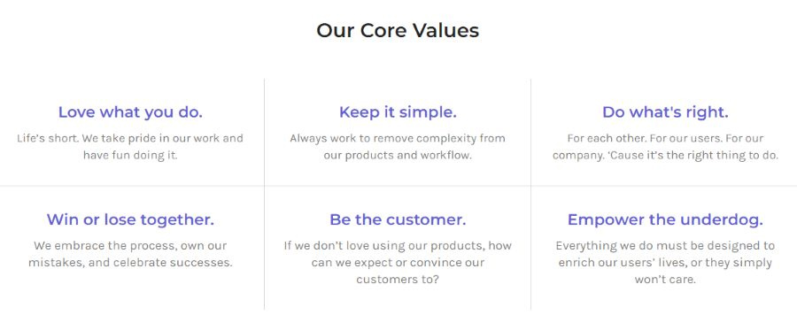 Pinger, Inc.网站的六大核心价值观。