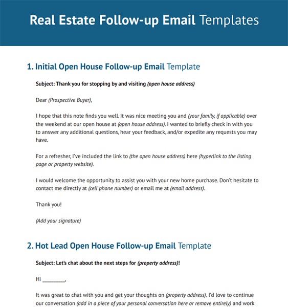Preview of Real Estate Follow-up Email Template