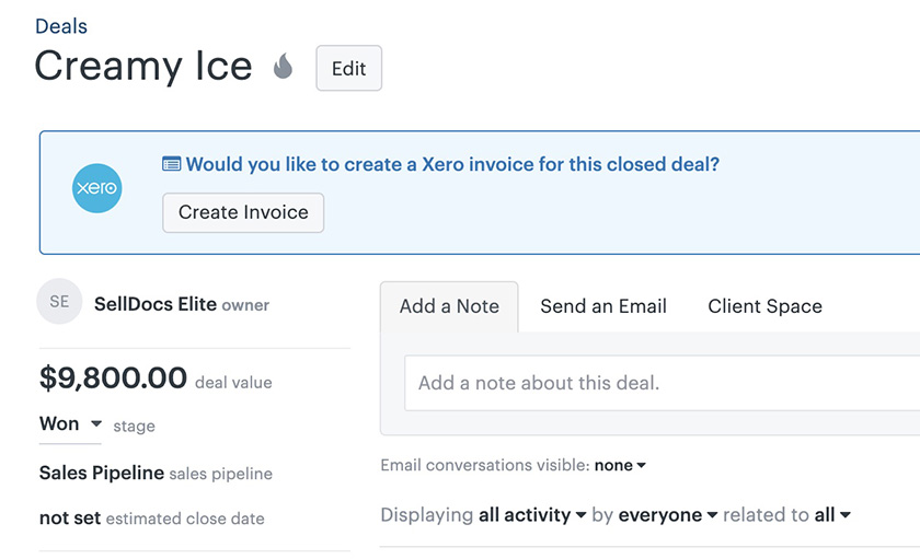 Tracking Xero invoice values in a Zendesk Sell deal record
