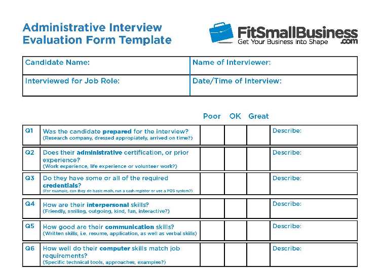 Administrative Interview Evaluation Form Template.
