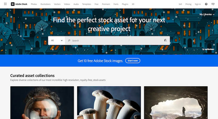 Interface of Adobe Stock's home page