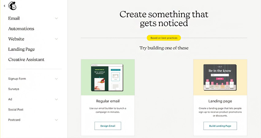 Interface for creating an email campaign on Mailchimp.