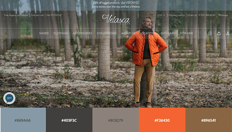 Velasca网站与简单而引人注目的调色板网页设计