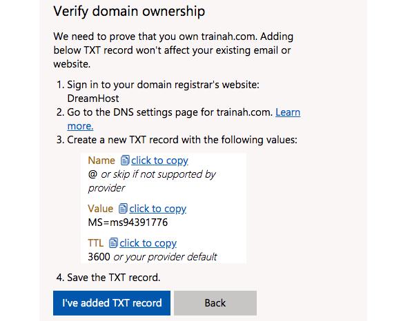 Verifying business email domain ownership.