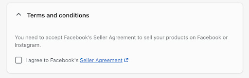Checkbox to accept the terms and conditions of the Facebook seller agreement.