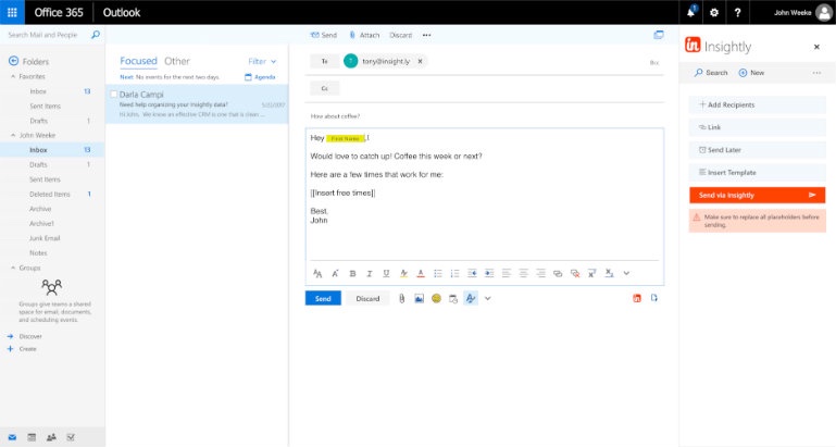 Accessing the Insightly CRM plugin from Outlook