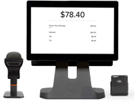 Pay Desk Plus硬件，包括监视器，扫描仪，EMV阅读器和dock。