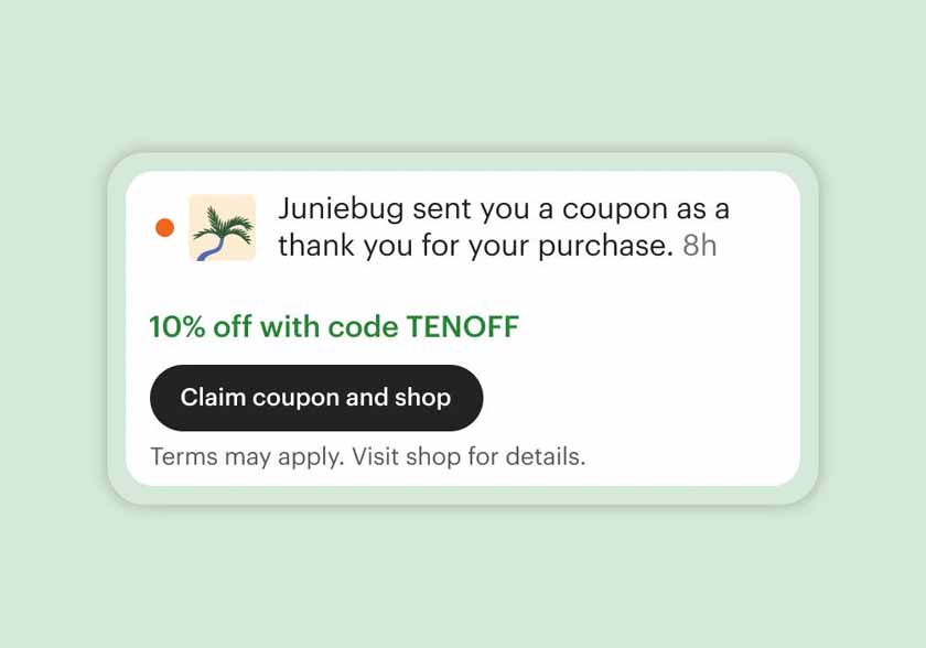 etsy update send coupon example.