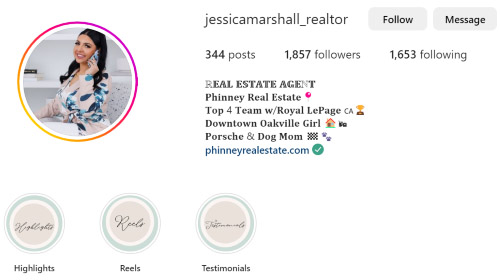 Screenshot of Jessica Marshall Instagram realtor bio