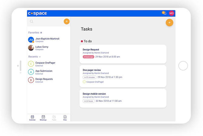 User interface of the Nextiva Cospace app