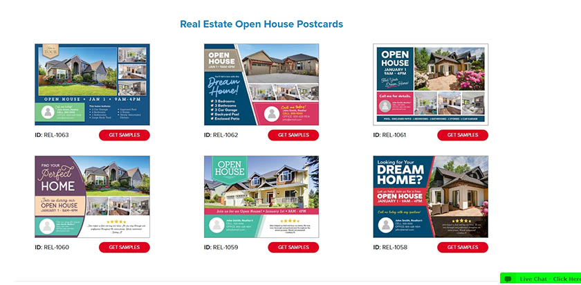 PostcardMania real estate open house postcard design options.