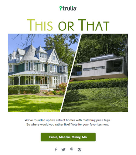 Example real estate email with a fun home decor question