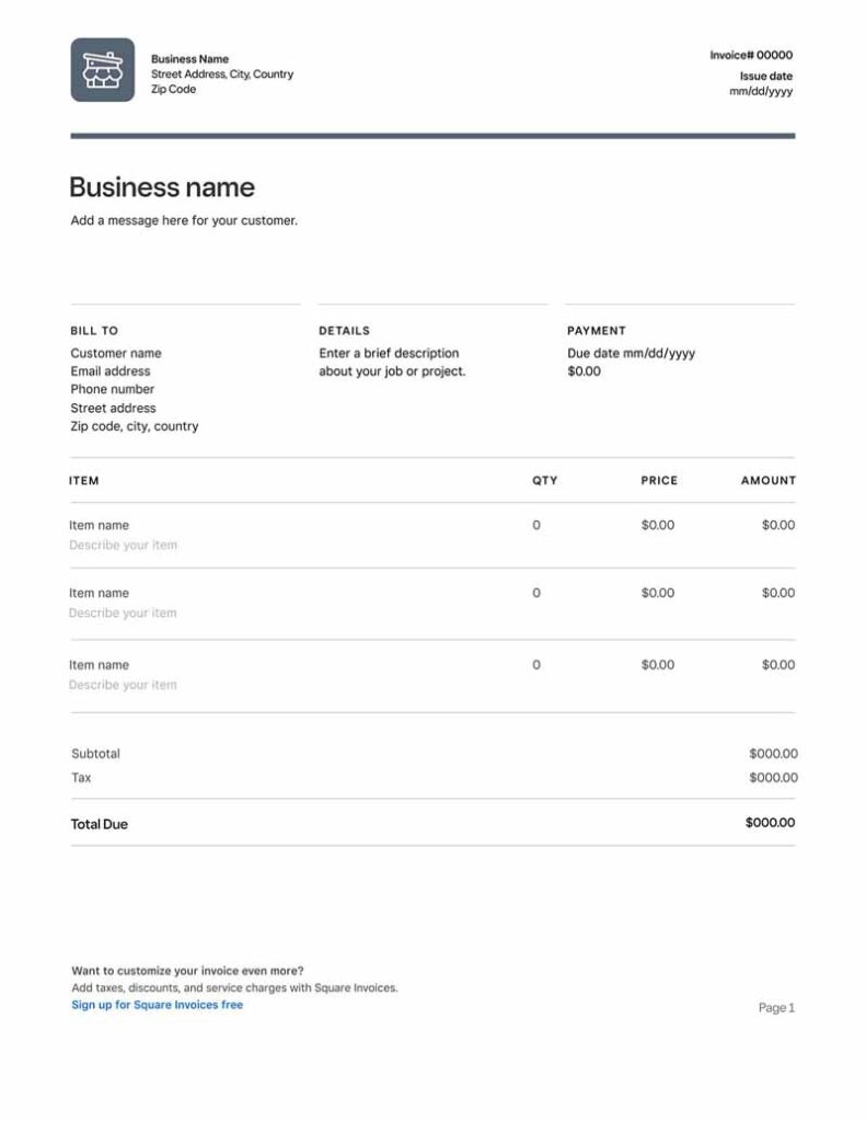 An example of an invoice from Square Invoices.