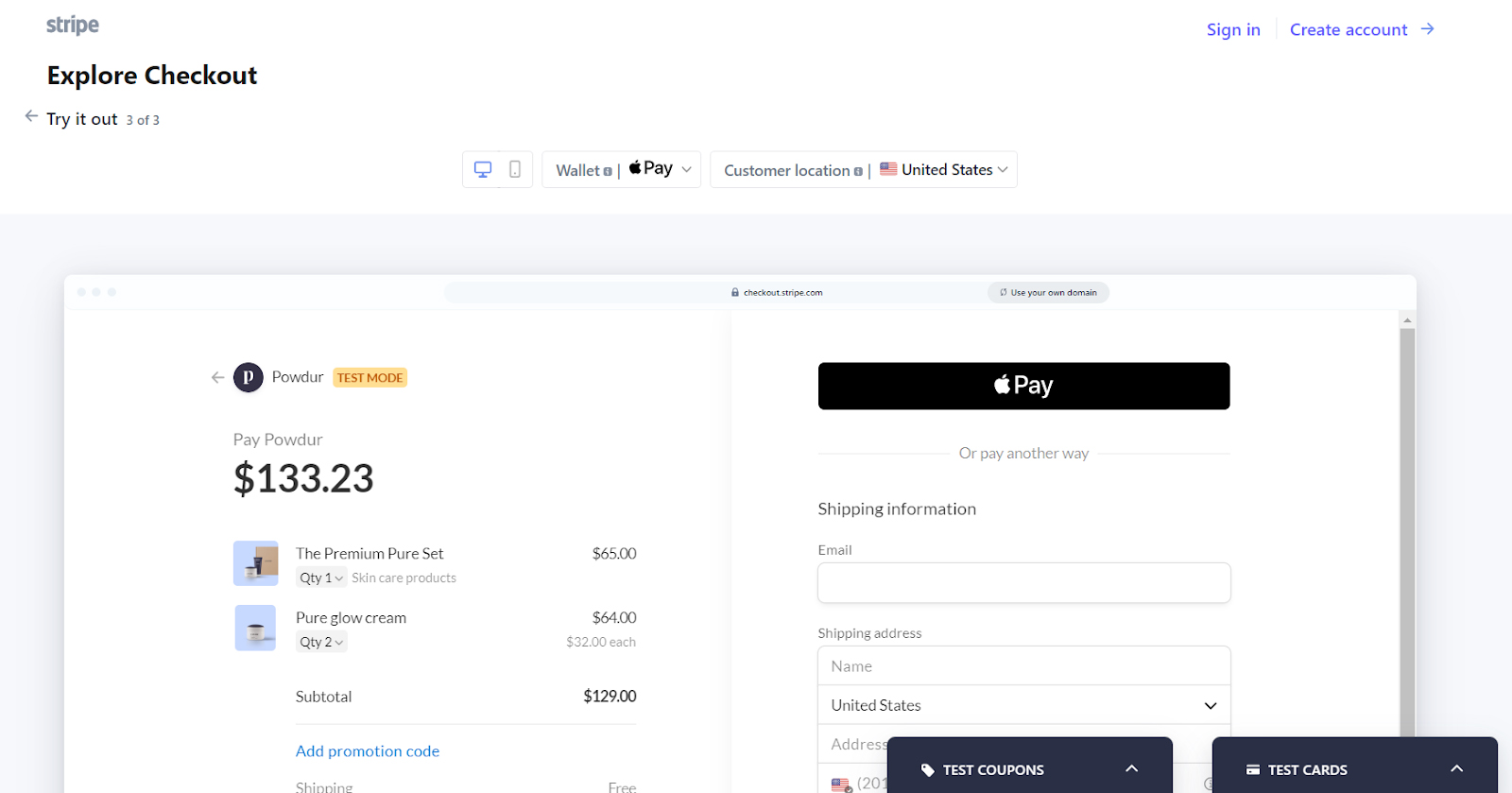 Preview of Stripe's Checkout page.