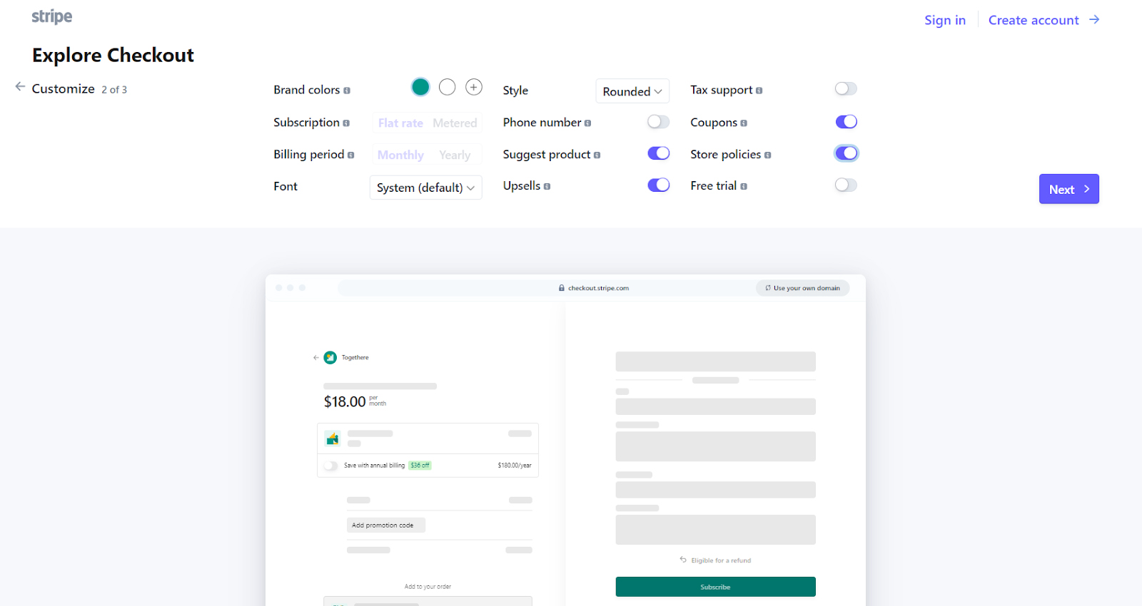 Customizations for Stripe Checkout's recurring billing checkout page.
