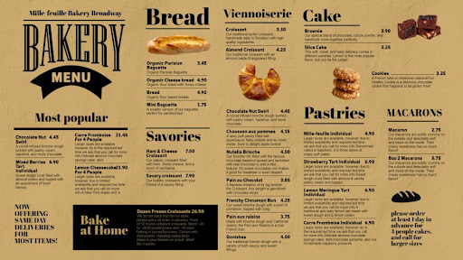 乡村面包店菜单与面包，糕点，和甜点。