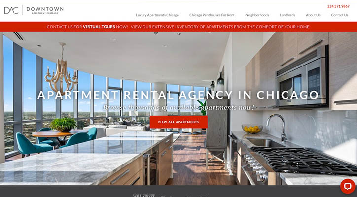 Home page of Downtown Apartment Company's website
