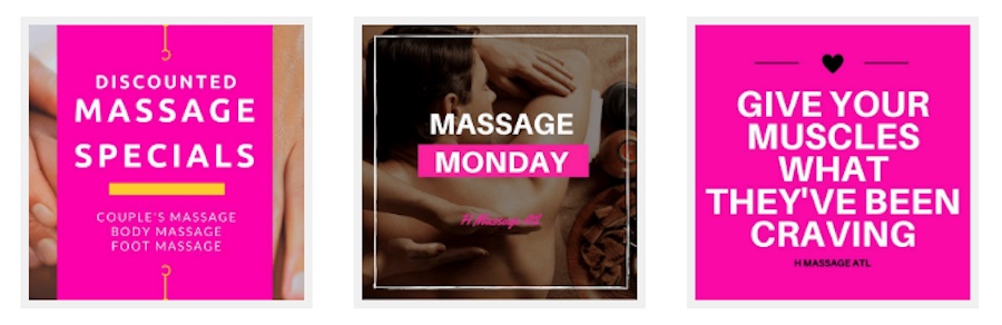 Carousel of social media images advertising a massage parlor