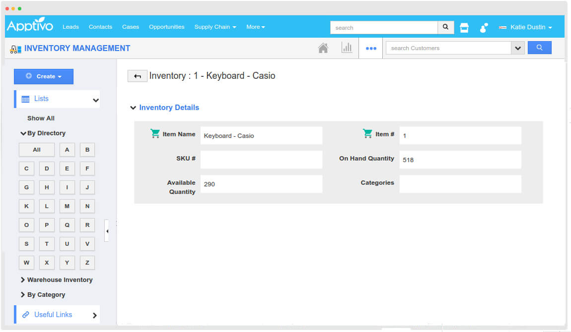 Creating inventory record in Apptivo.