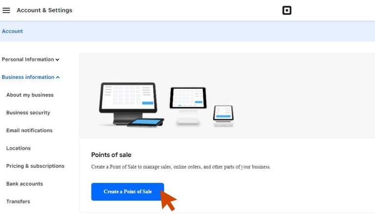 A red arrow highlighting a blue button that reads Create a Point of Sale.