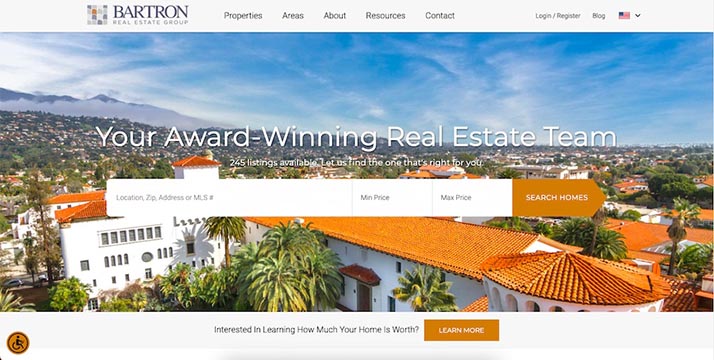 The home page of Santa Barbara Homes' website