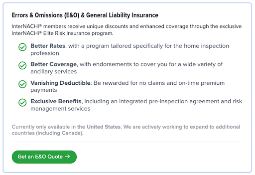 Details on InterNACHI e&o insurance, titled 