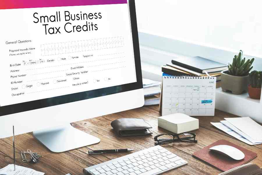 Small business tax credt on computer screen.