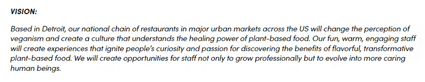 Detroit Vegan Soul's vision statement taken from their website