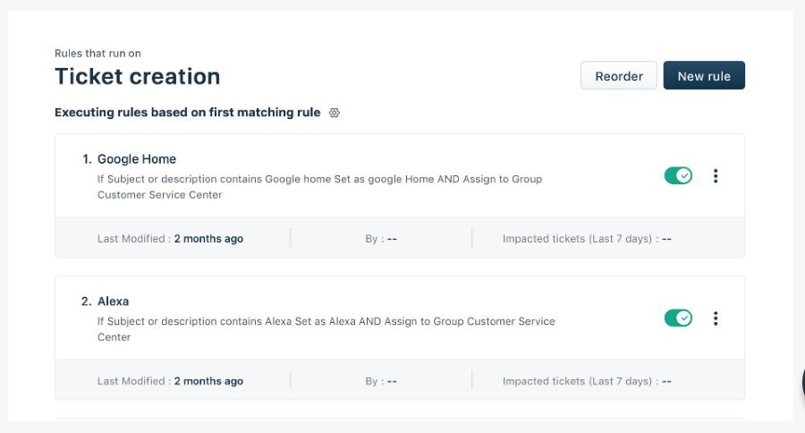 Examples of Freshdesk help desk automations that run on ticket creation.
