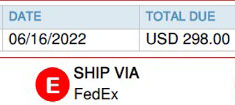 Image showing an invoice's shipping information.