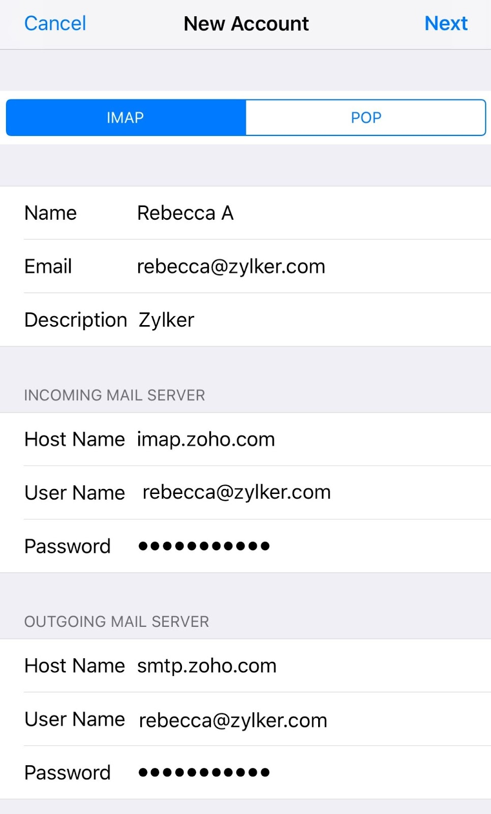 Connecting to Apple Mail using IMAP in Zoho CRM.