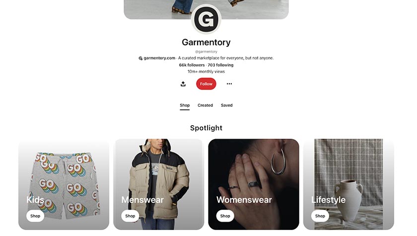 Garmentory就是一个利用Pinterest的商店标签的在线商店的例子。