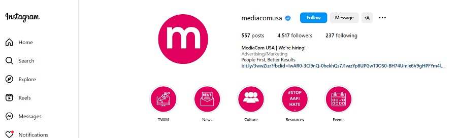 在Instagram上发布有创意的招聘信息(MediaCom USA在他们的名字旁边列出了“我们正在招聘”)，并提供求职者申请的方式。