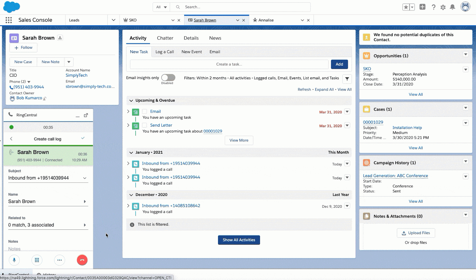 GIF showing RingCentral and Salesforce integration.