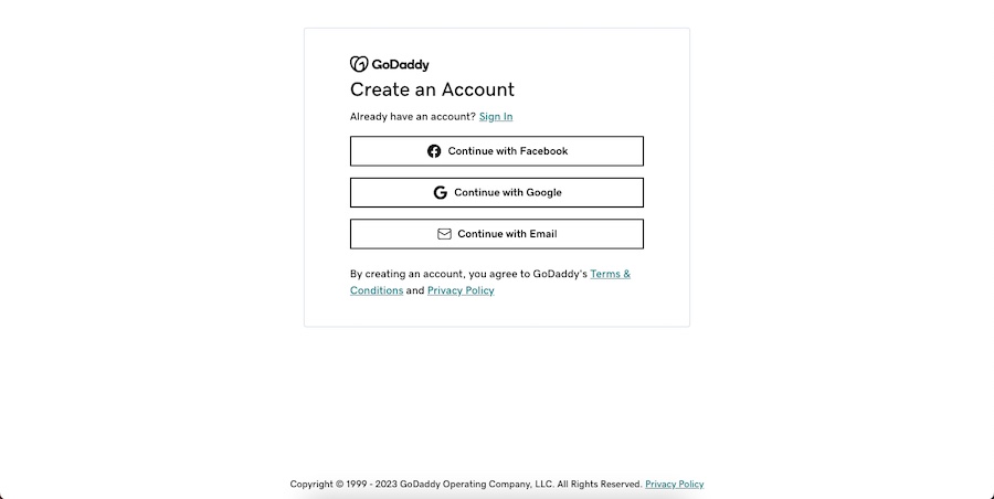 GoDaddy's prompt to create an account
