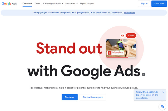 Screenshot of Google Ads landing page