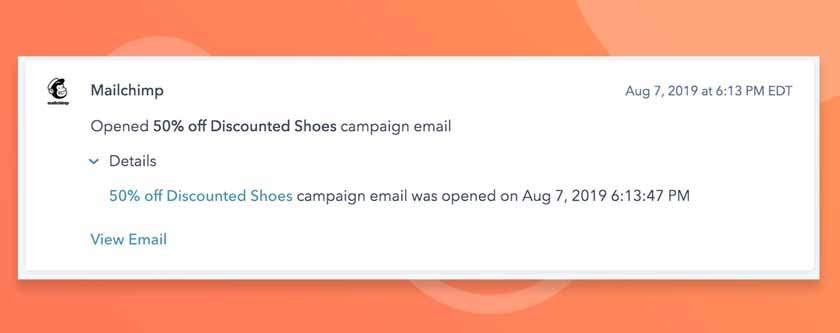 Tracking email activity from a Mailchimp campaign in HubSpot.