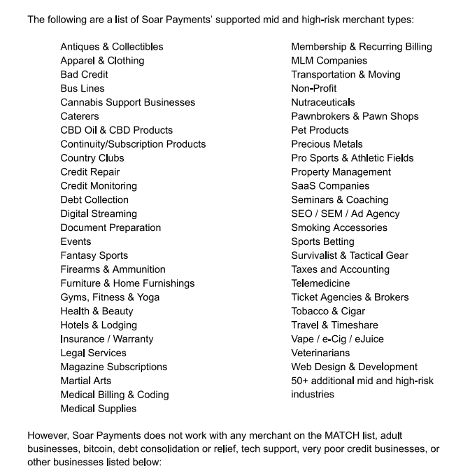 SoarPayments - Approved and Prohibited Merchant Lists.