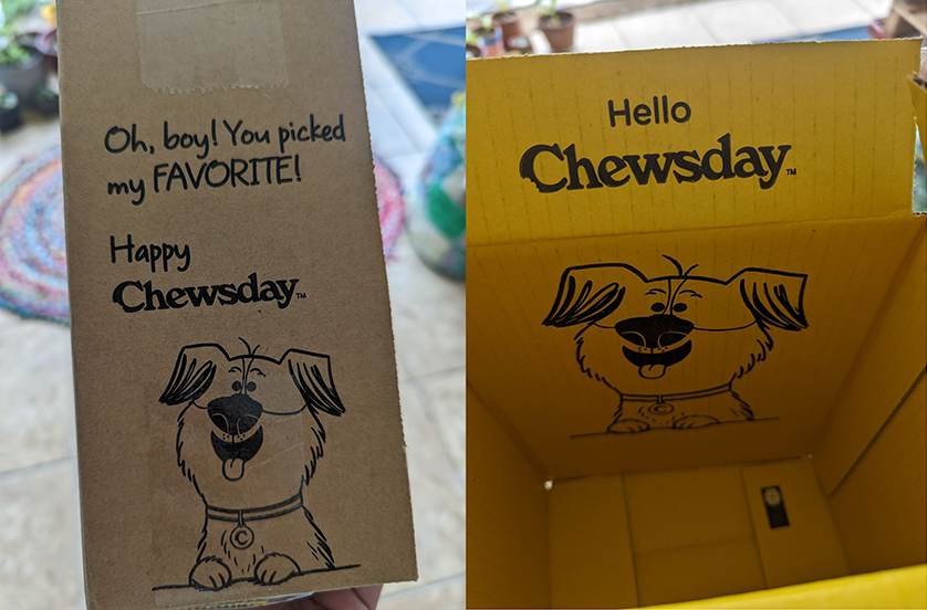 天然狗粮品牌Chewsday在盒子的内外都留下了深刻的印象。
