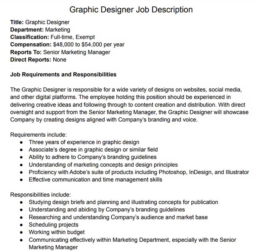 Sample graphic designer job description.