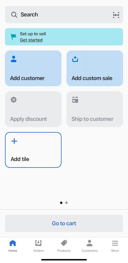 Shopify POS结帐屏幕与瓷砖添加客户，添加自定义销售，应用折扣，并发送给客户。