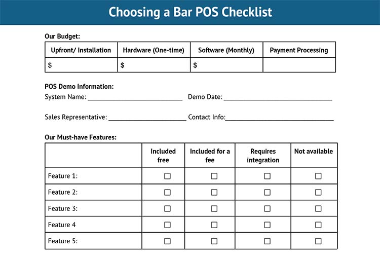 Choosing a bar pos checklist.