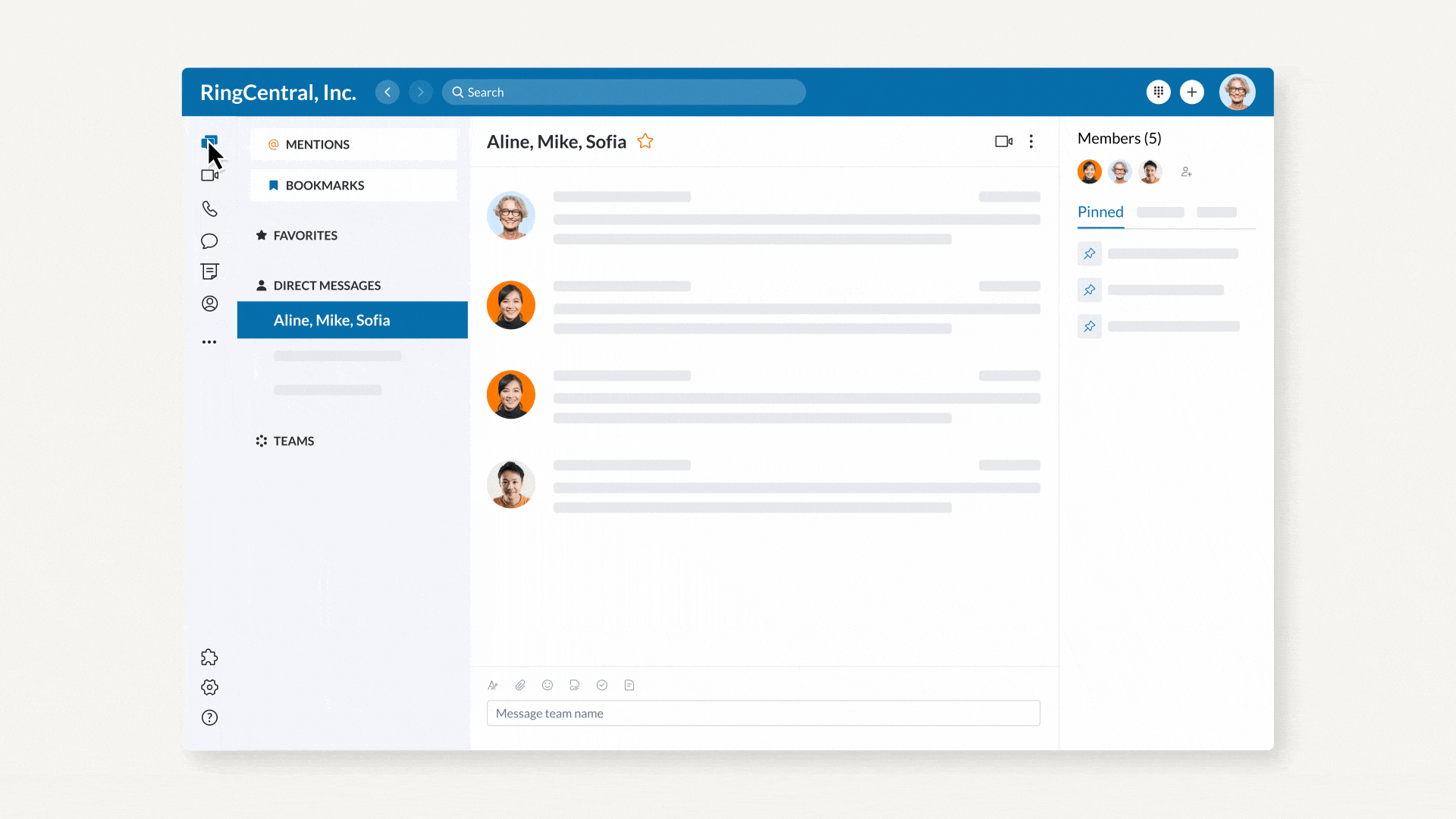 A user clicking RingCentral MVP’s Workspace option on messaging, selecting the 